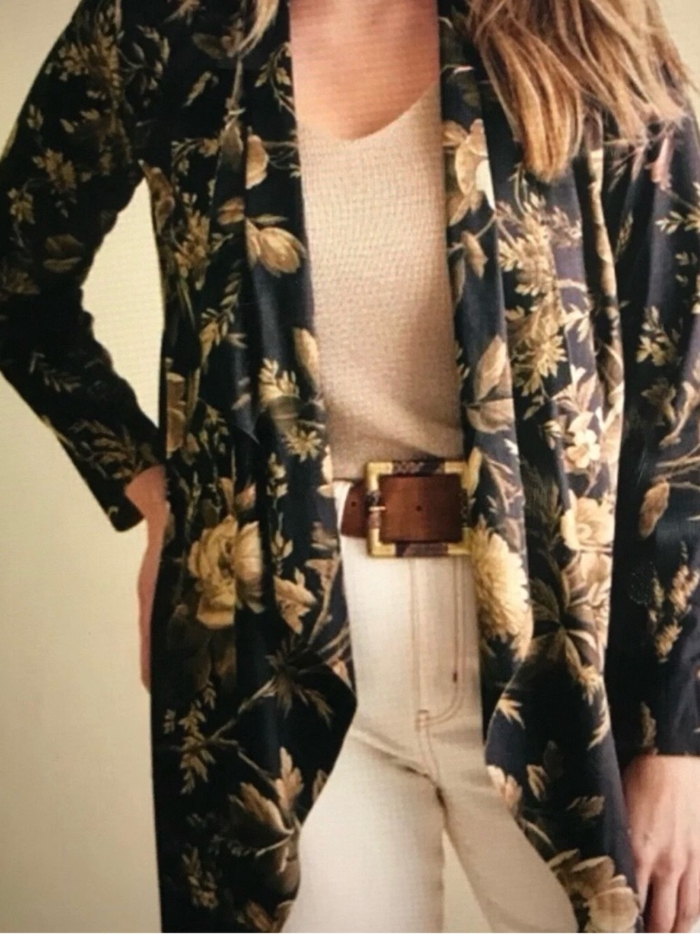Soft Surroundings Floral Faux Suede Draped Open Front Cardigan Size Large NWT
